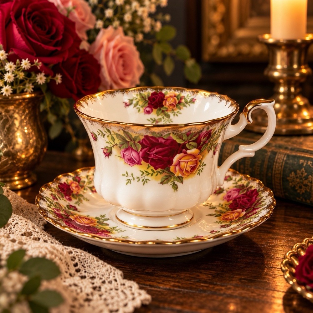 Royal Albert Old Country Roses Bone China Tea Cup & Saucer Set w/ Handle England